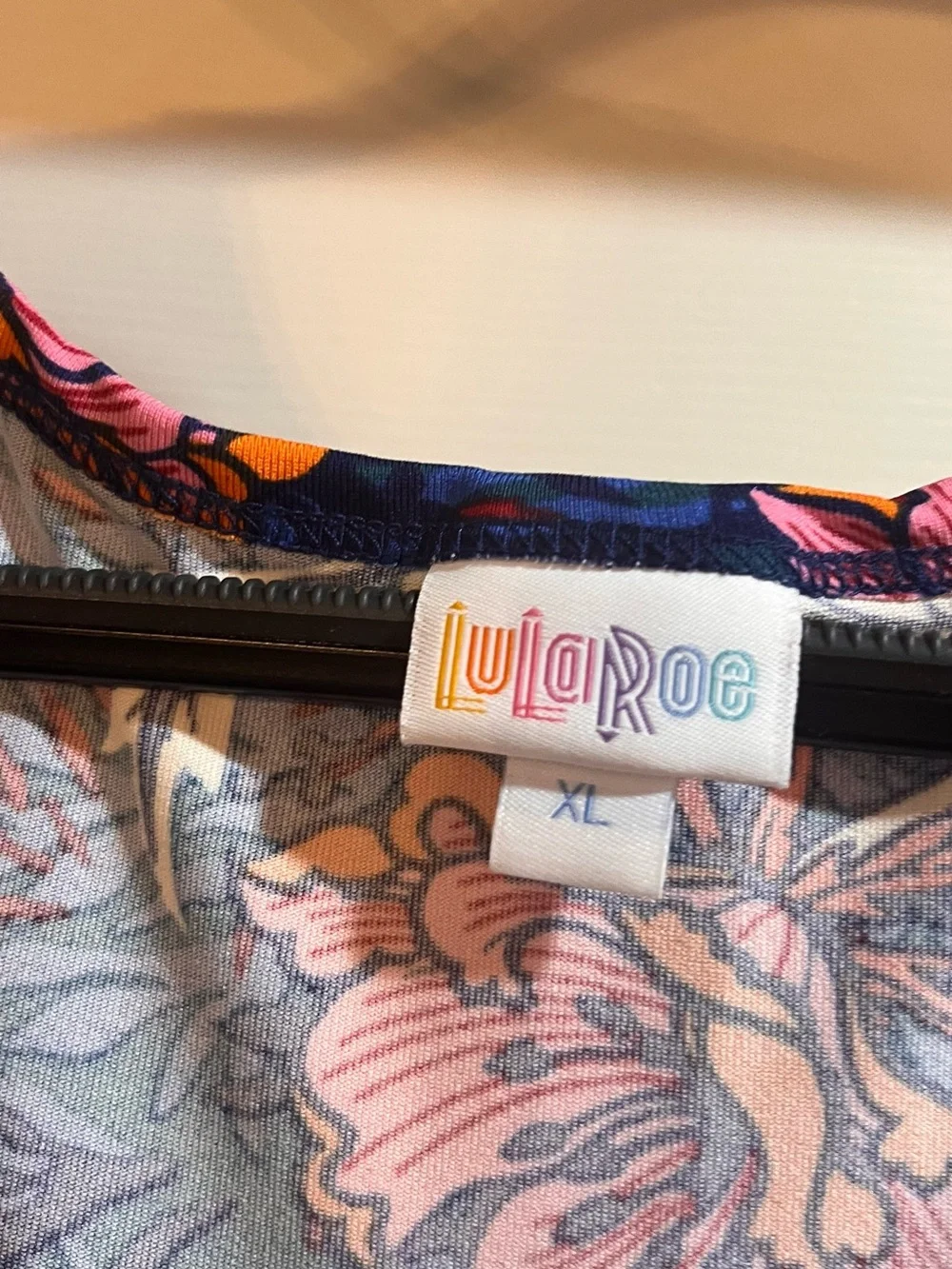 LuLaRoe Floral Scoop Neck Maxi Dress in Navy and Pink - Picture 2 of 3